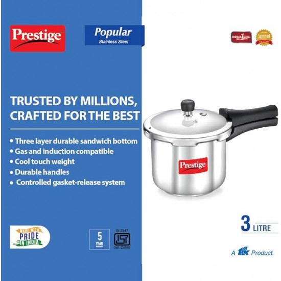 Prestige Popular S/Steel Pressure Cooker 3 Ltrs Prestige Popular S/Steel Pressure Cooker 3 Ltrs