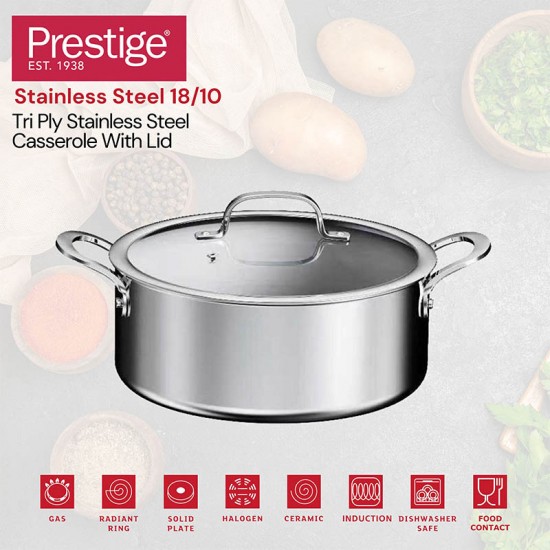 Prestige Triply Stainless Steel Casserole 20cm Prestige Triply Stainless Steel Casserole 20cm
