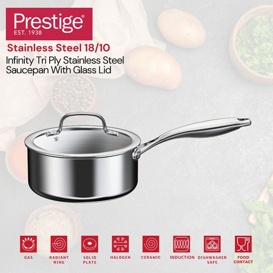 Prestige Triply Stainless Steel Saucepan 16cm Prestige Triply Stainless Steel Saucepan 16cm